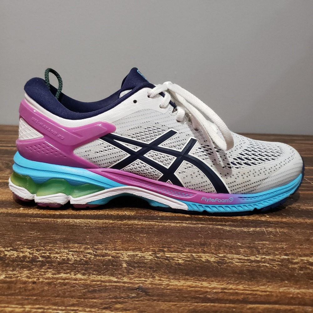 ASICS Running Shoes Womens 9 Gel-Kayano 26 White Blue Pink no insoles